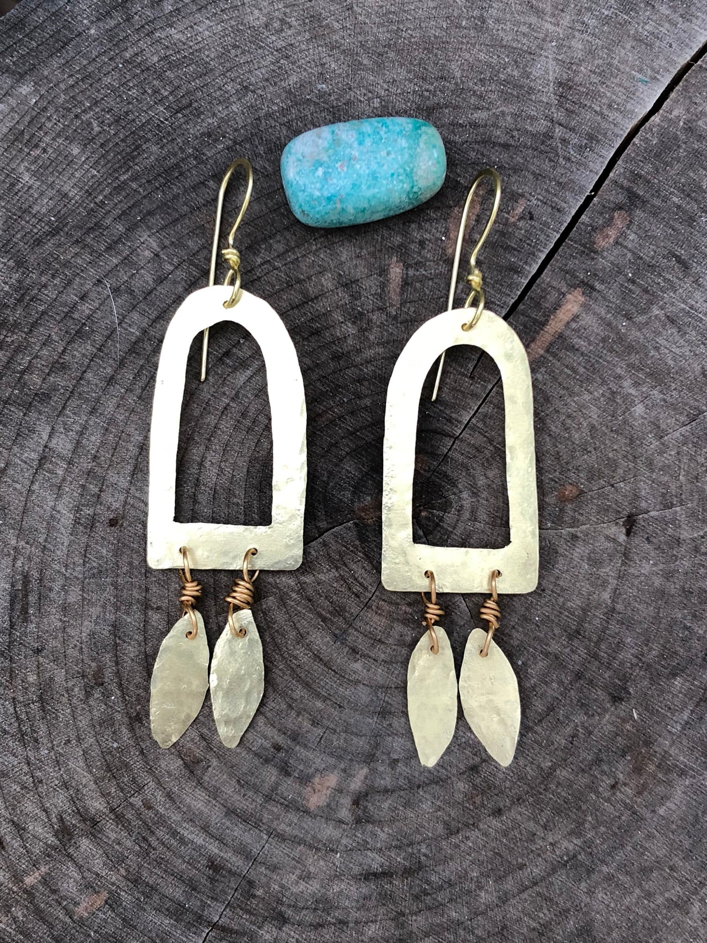 Hammered Brass Fringe Earrings: Wire Wrapped Dangle Jewelry