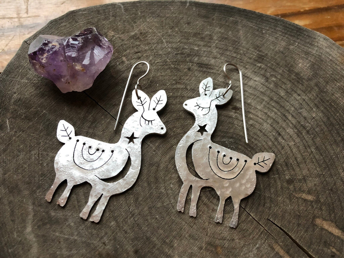 Handmade Otomi Llama Earrings: Celestial Luna Design
