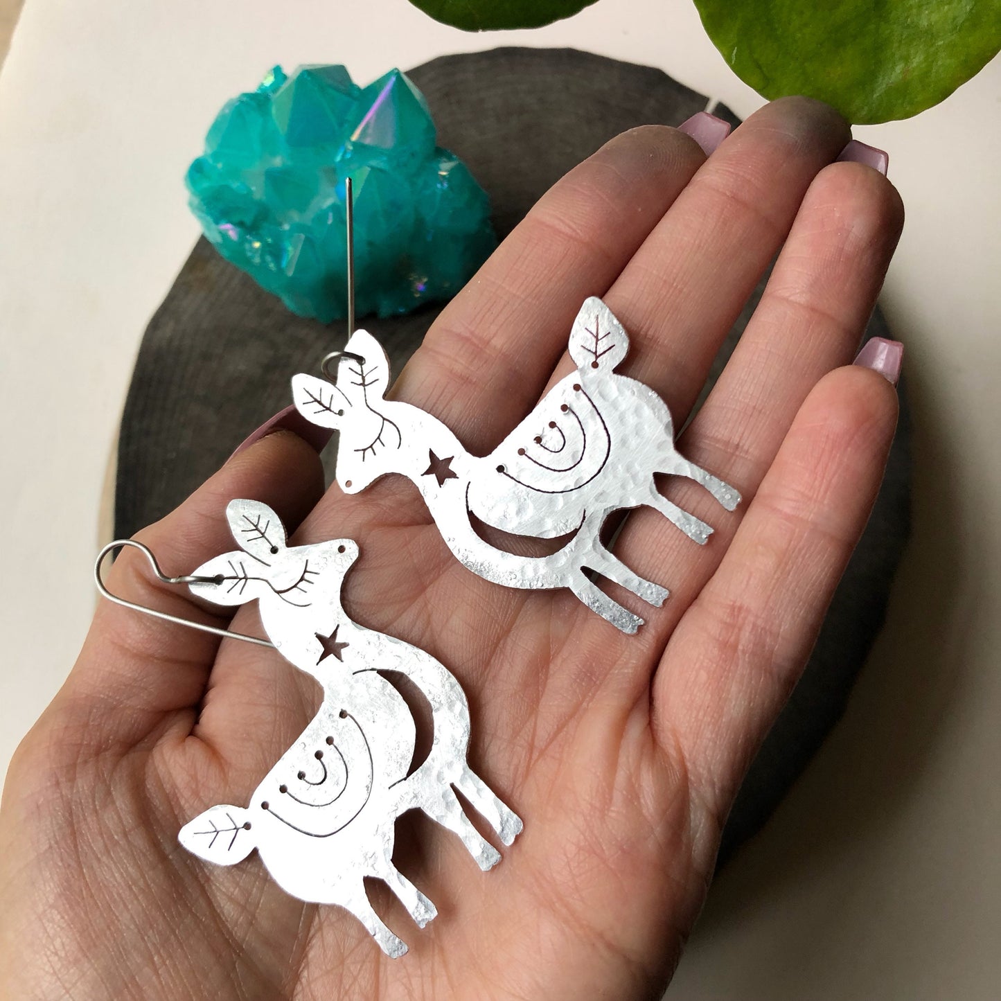Handmade Otomi Llama Earrings: Celestial Luna Design
