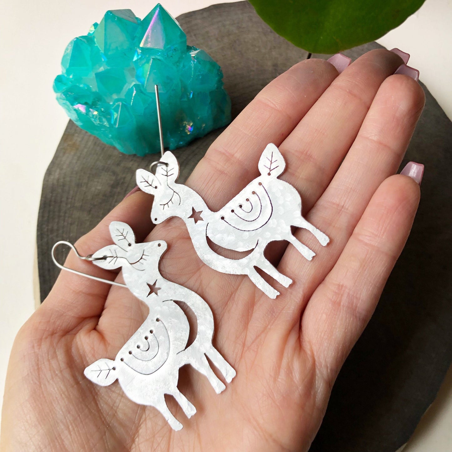 Handmade Otomi Llama Earrings: Celestial Luna Design