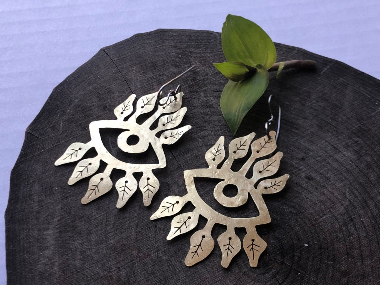 Handmade Surreal Eye Earrings: Plant Eyelash Design