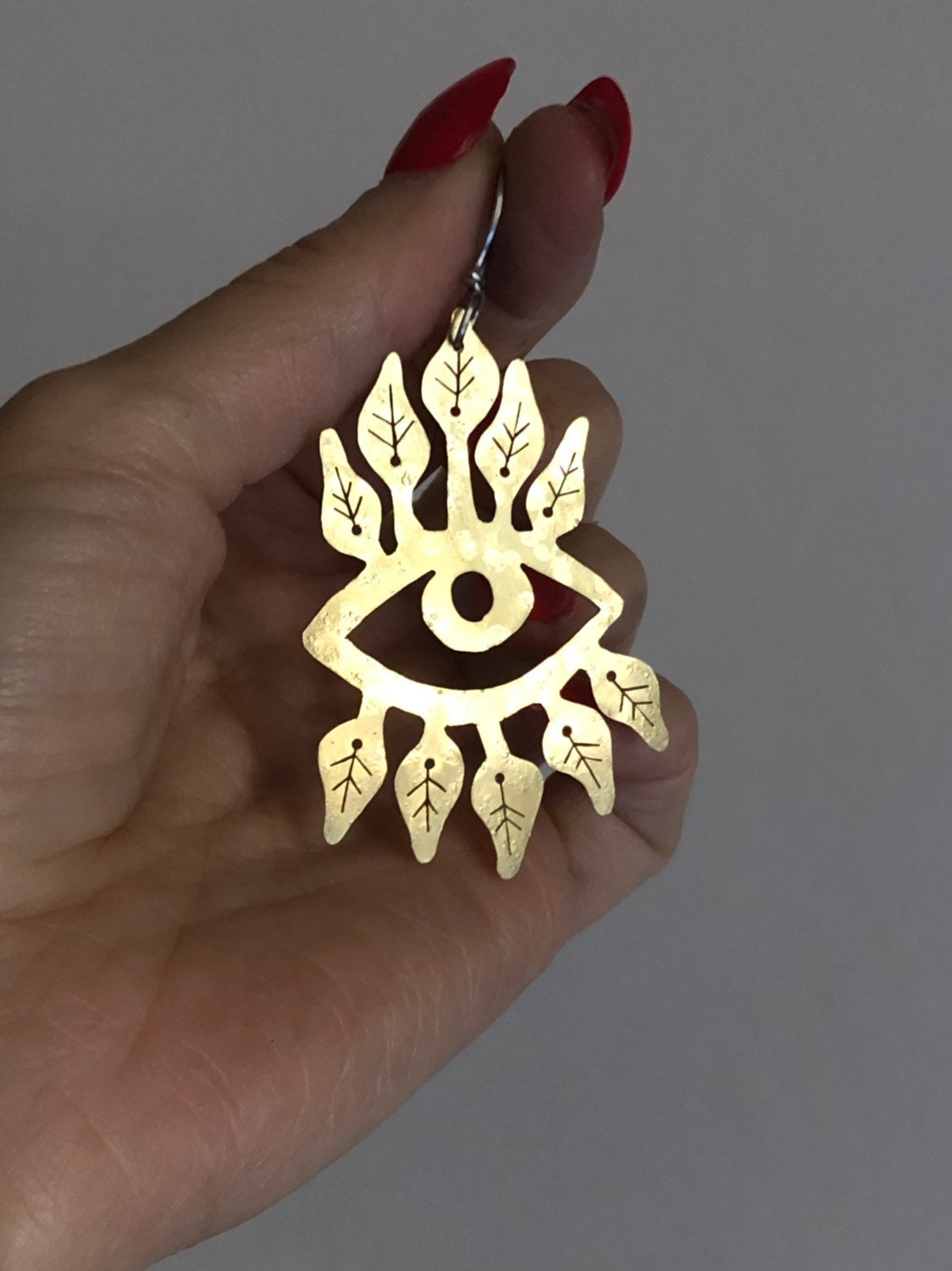 Handmade Surreal Eye Earrings: Plant Eyelash Design