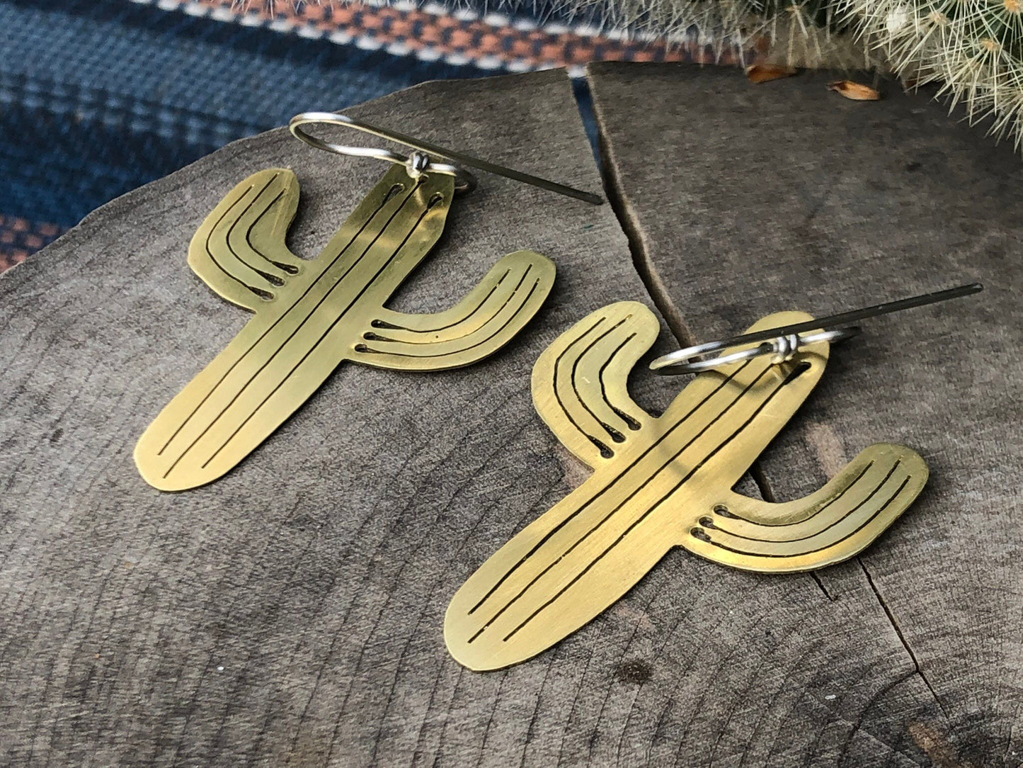 Handmade Saguaro Cactus Earrings: Sawn Metal Jewelry