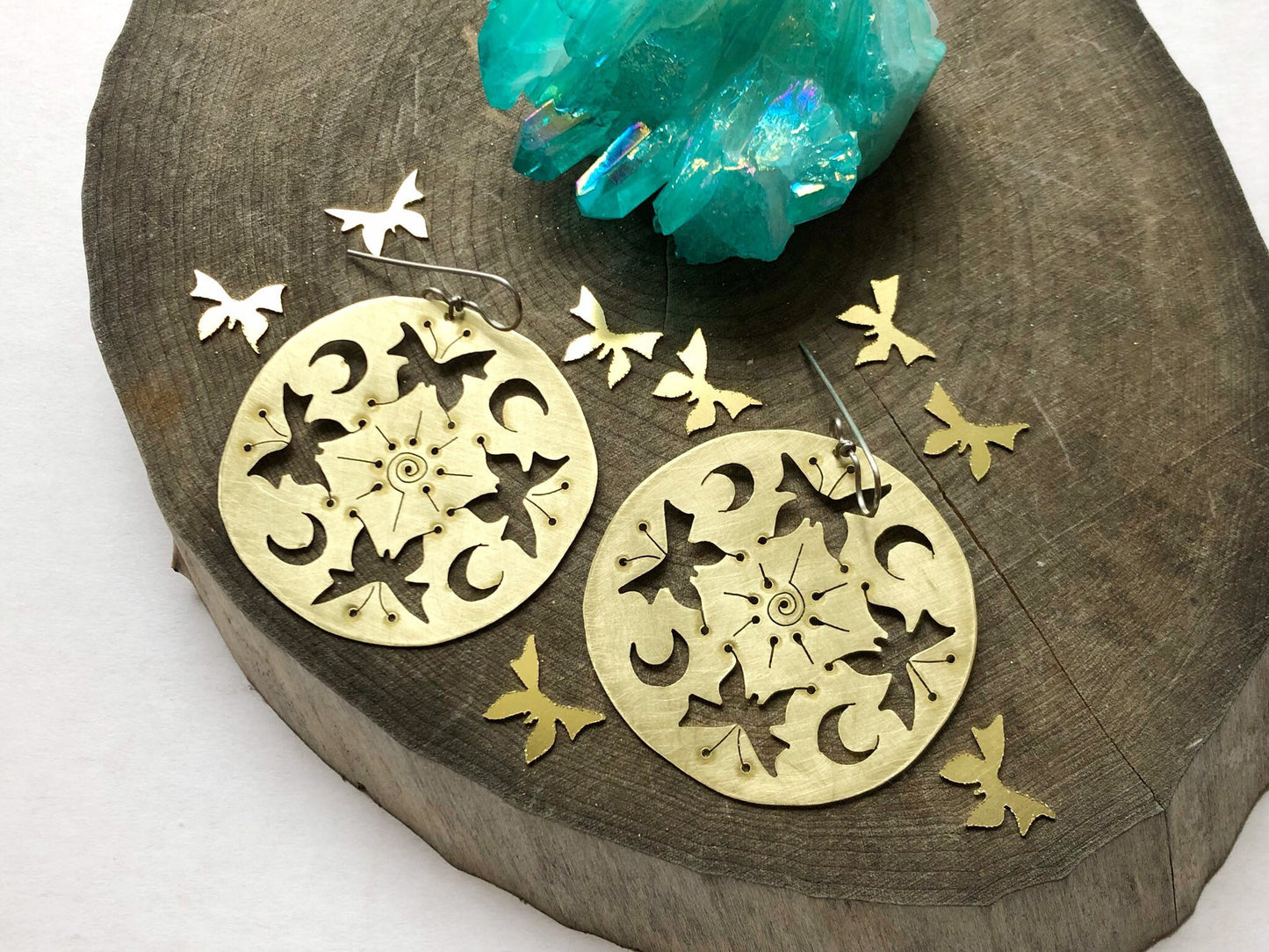 butterfly earrings , mariposa mandala earrings , insect jewelry