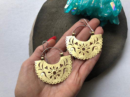 Handmade Metal Papel Picado Earrings: Fiesta Jewelry
