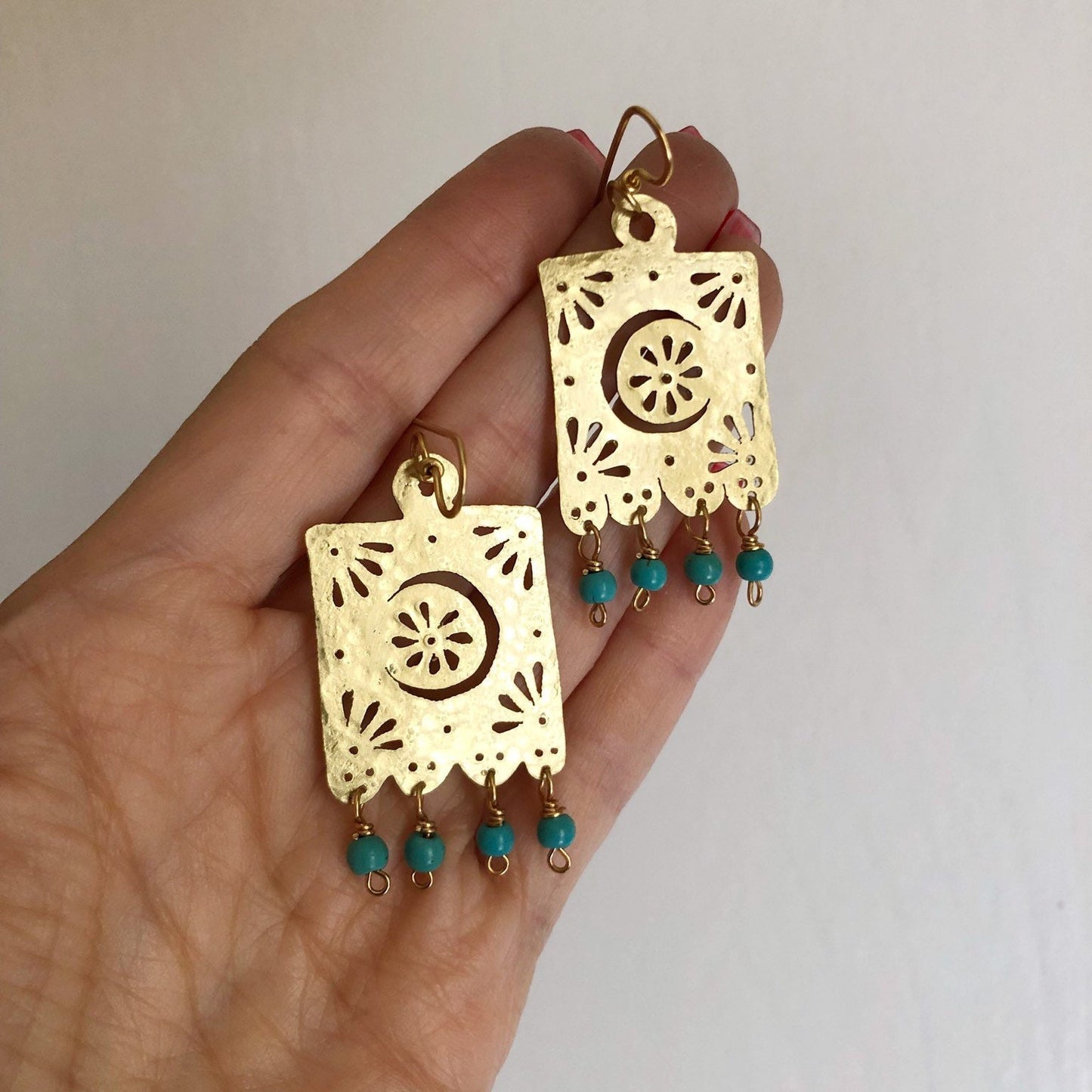 Handmade Papel Picado Crescent Moon Earrings: Metal Flor De Luna
