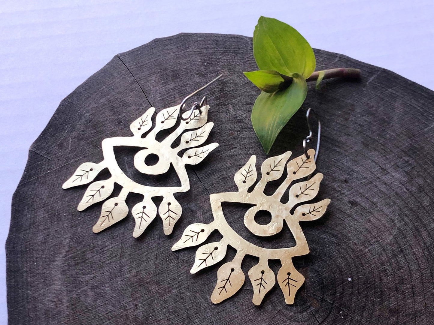 Handmade Surreal Eye Earrings: Plant Eyelash Design