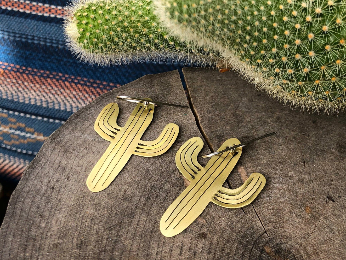 Handmade Saguaro Cactus Earrings: Sawn Metal Jewelry