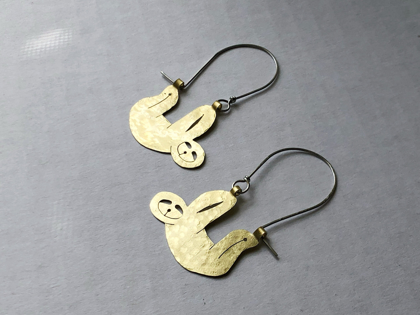 Handmade Sloth Earrings: Aluminum Creature Hoops