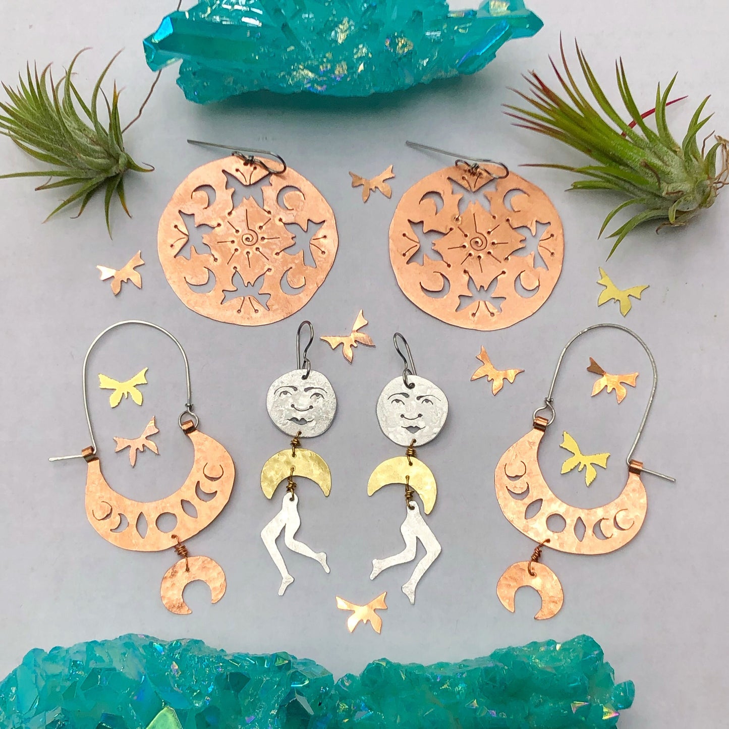 Handmade Moon Phase Hoop Earrings: Tribal Lunar Design