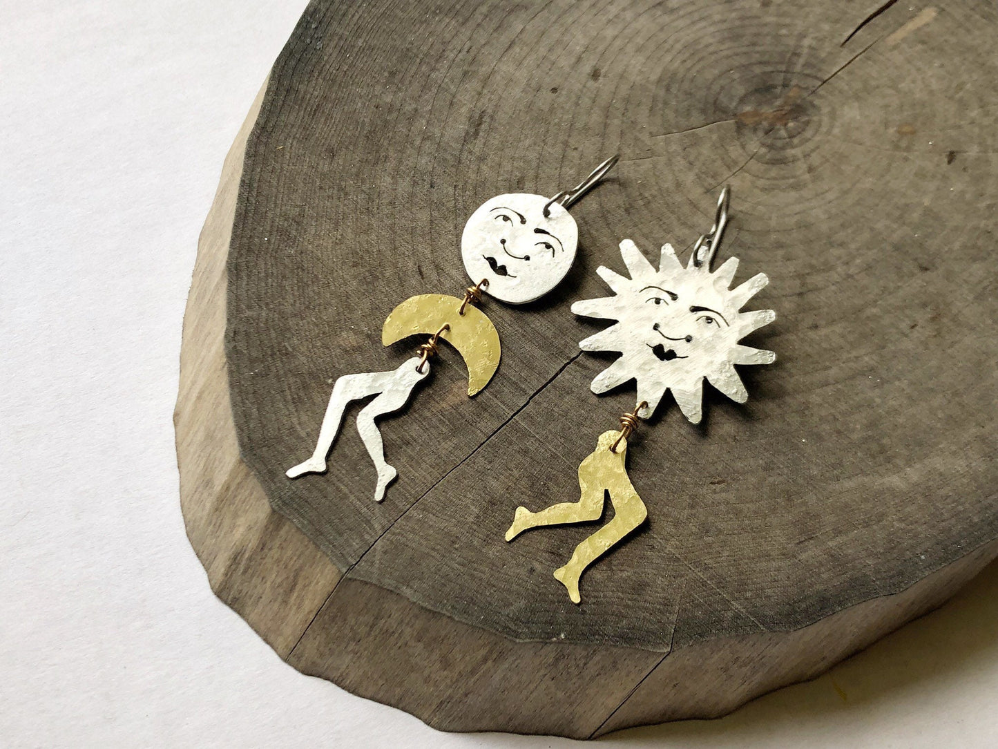 Leggy Luna and Sol Earrings: Handmade Surreal Celestial Jewelry