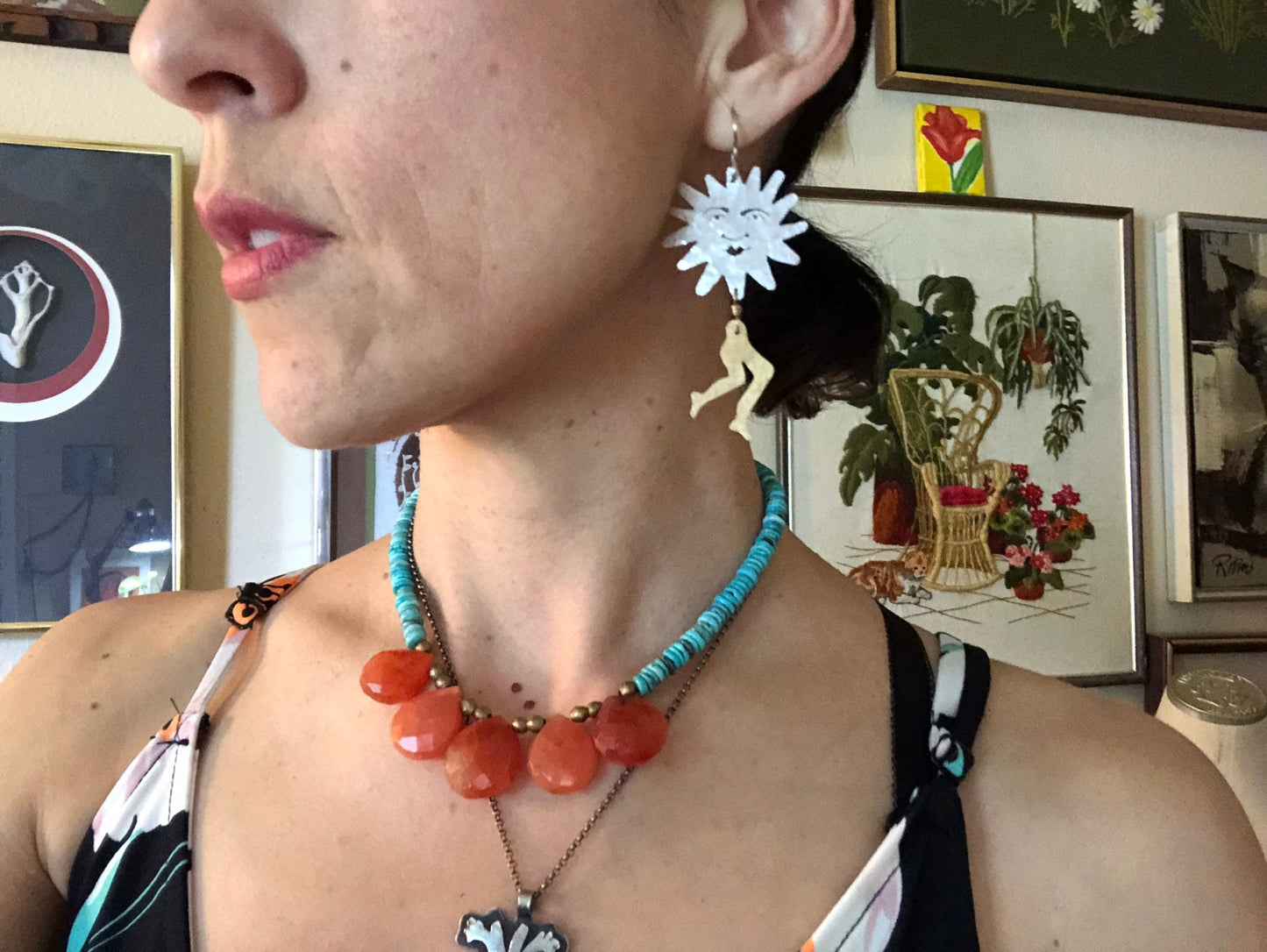 Leggy Luna and Sol Earrings: Handmade Surreal Celestial Jewelry