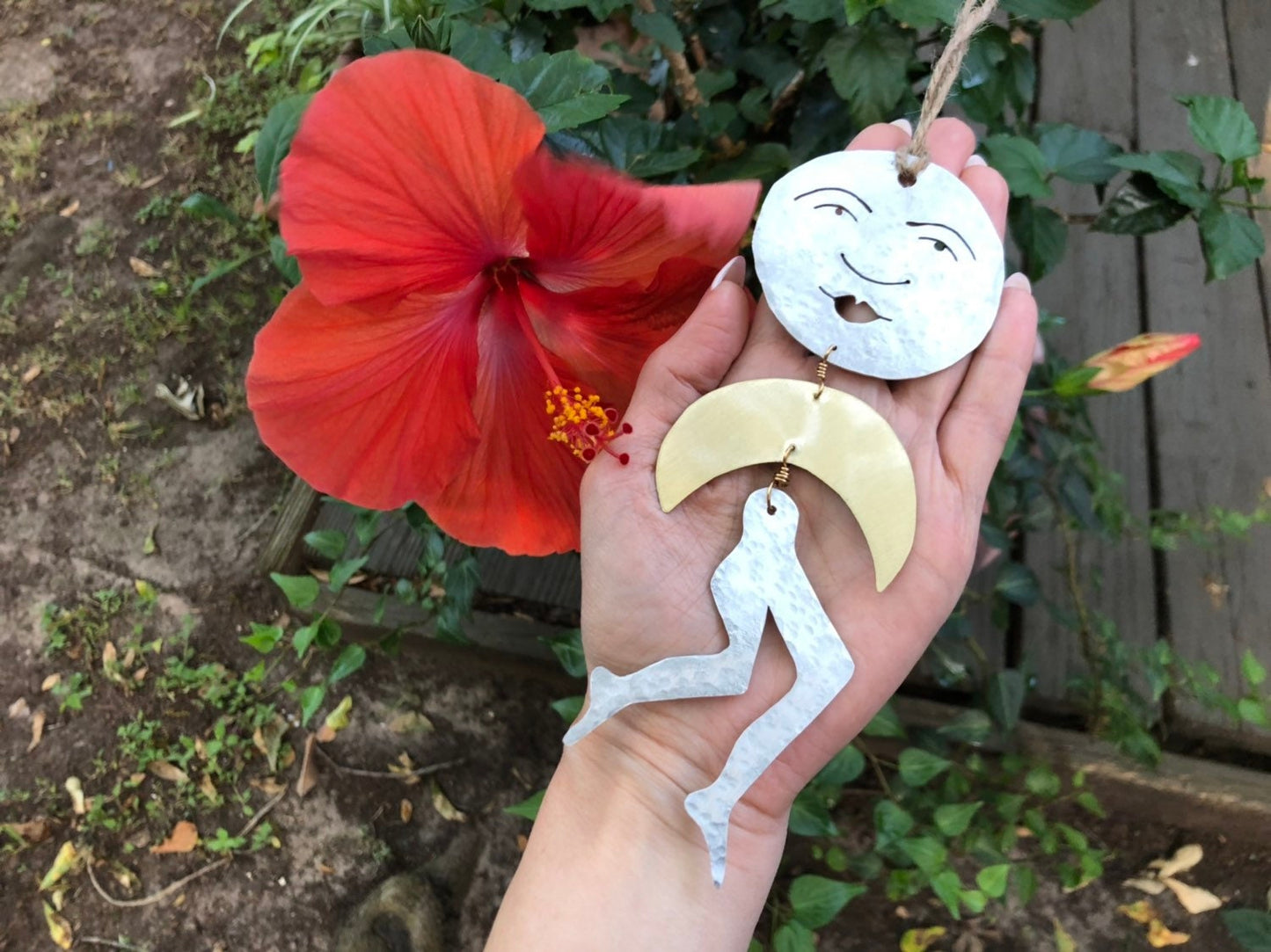 Leggy Luna Llena metal cutout ornament, celestial wall hanging , Christmas tree ornament