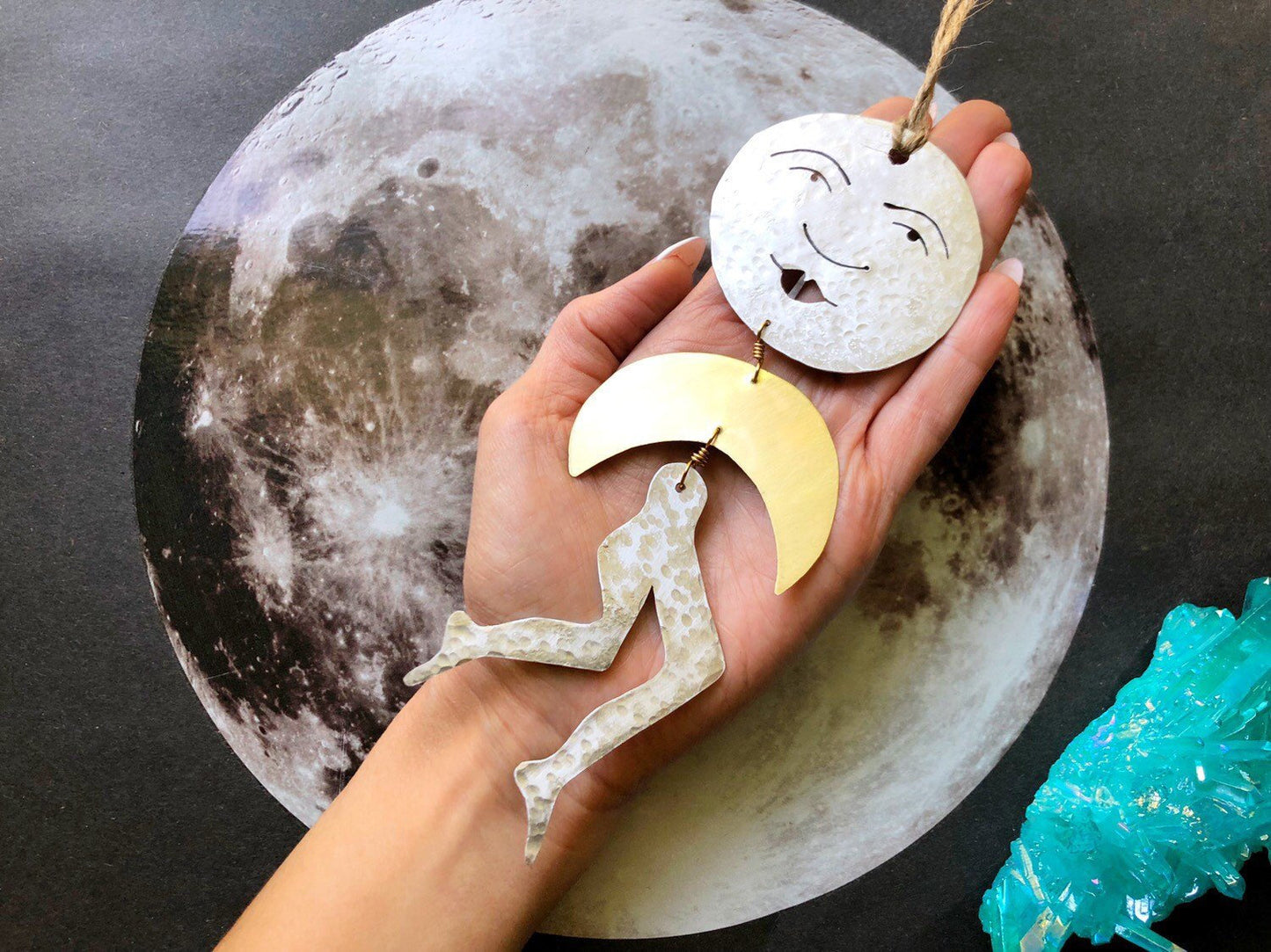 Leggy Luna Llena metal cutout ornament, celestial wall hanging , Christmas tree ornament