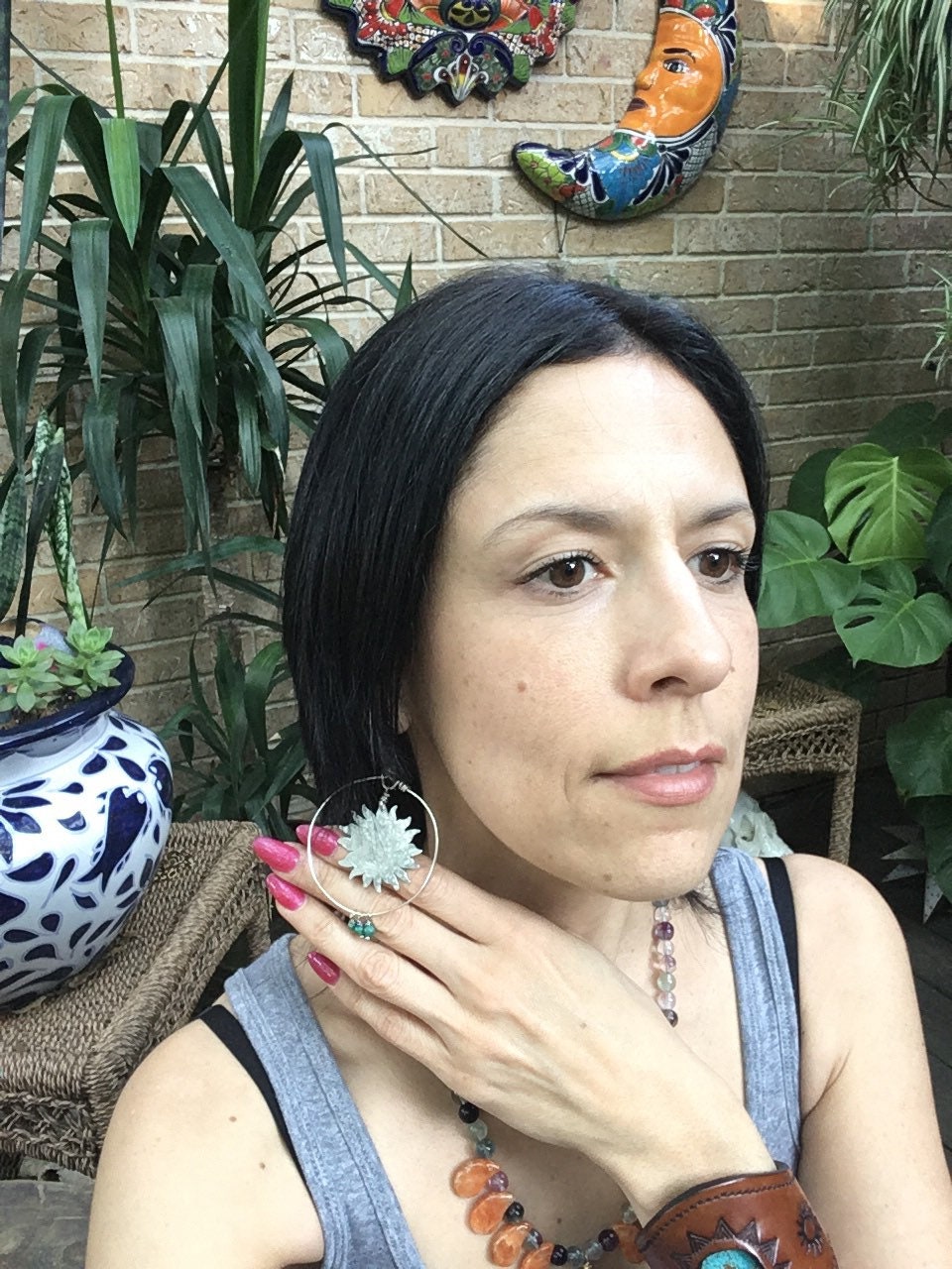 Handmade Sun and Moon Hoop Earrings: Turquoise Celestial Jewelry