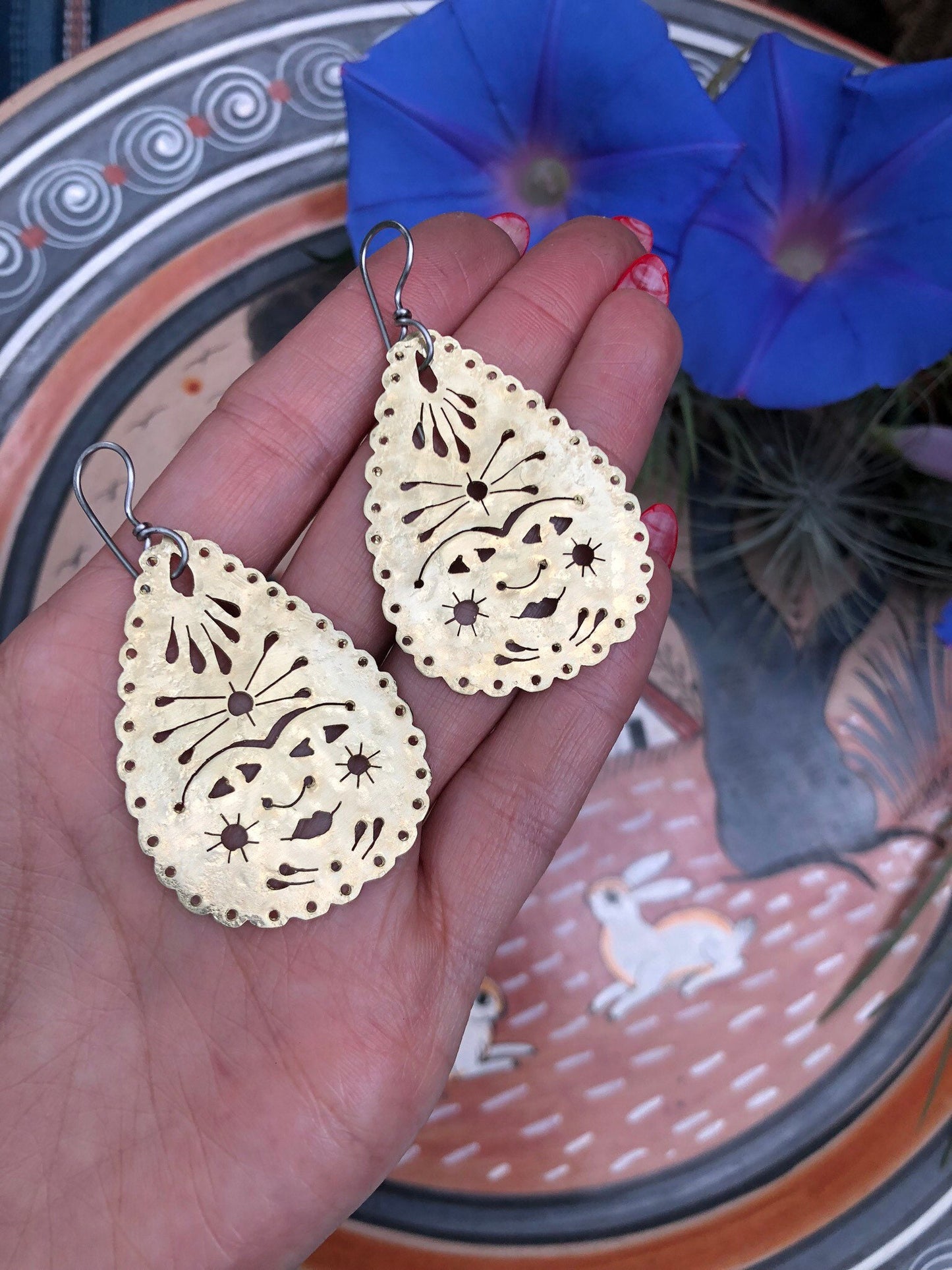 Handmade Papel Picado Earrings: Aluminum Lady Face Dangles
