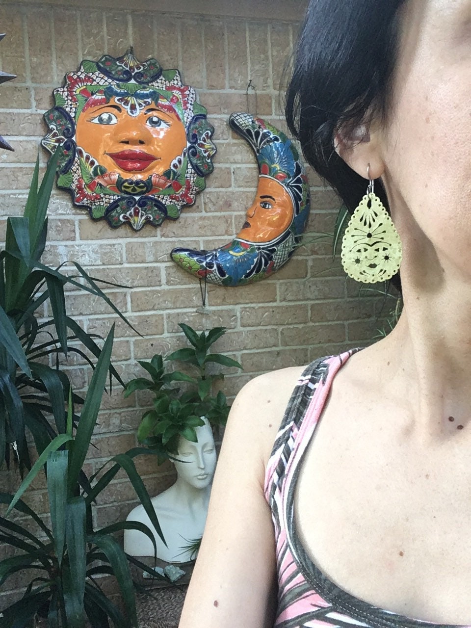 Handmade Papel Picado Earrings: Aluminum Lady Face Dangles