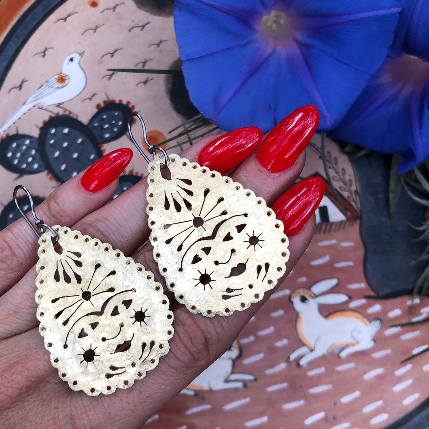 Handmade Papel Picado Earrings: Aluminum Lady Face Dangles