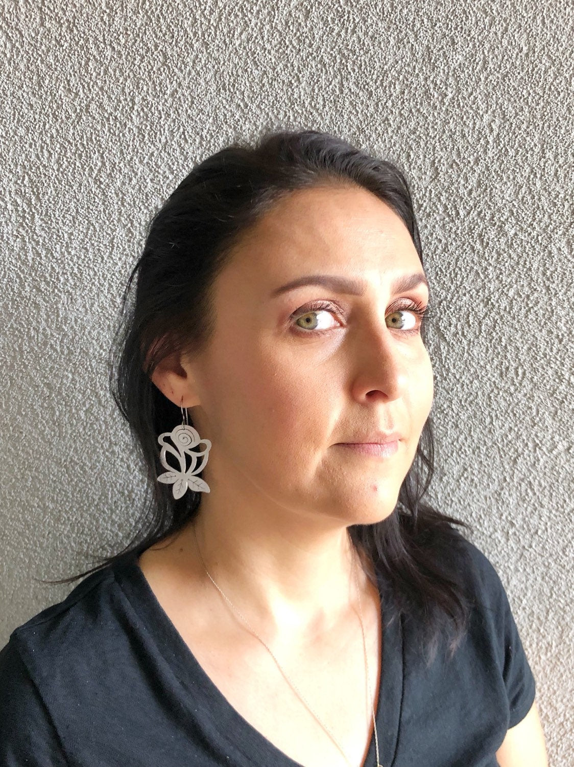 Metal Rose Earrings: Hand Cut Folk Art Jewelry