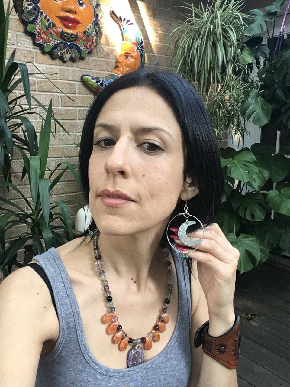 Handmade Sun and Moon Hoop Earrings: Turquoise Celestial Jewelry