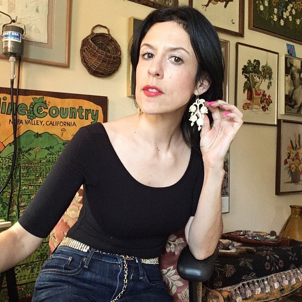 Handmade Lily of the Valley Skull Chandelier Earrings