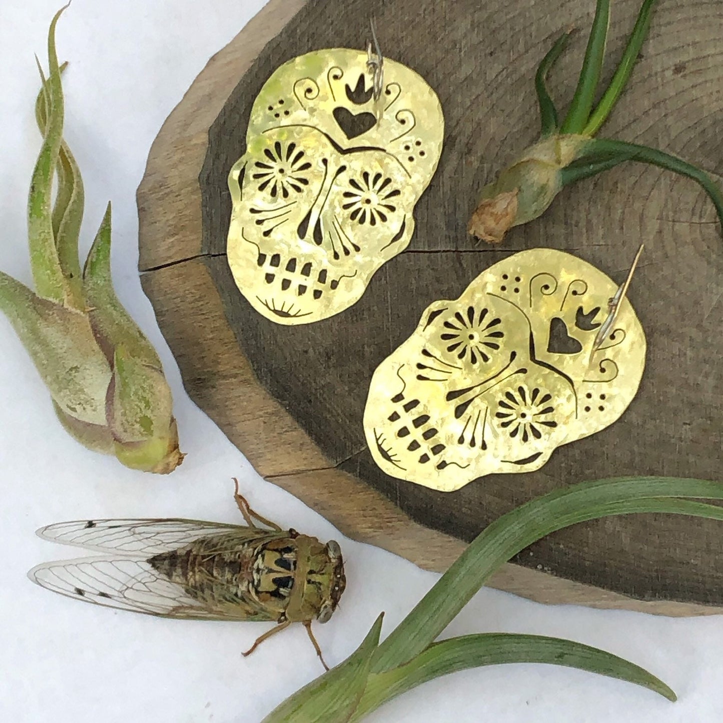 Sugar skull earrings , hand cut sugar skull earrings , day of the dead jewelry