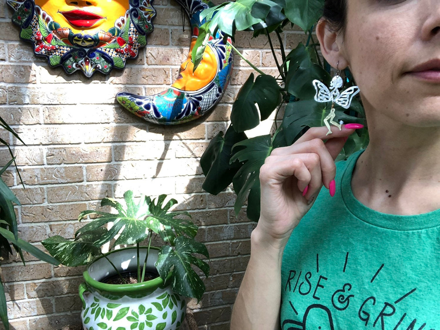 Handmade Surreal Butterfly Leg Earrings: Mixed Metal Skull Jewelry