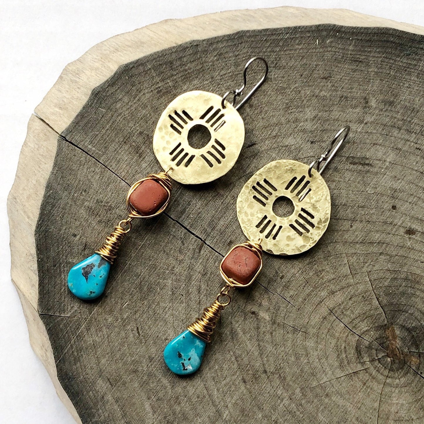 turquoise Zia drop earrings , New Mexico earrings , southwestern jewelry