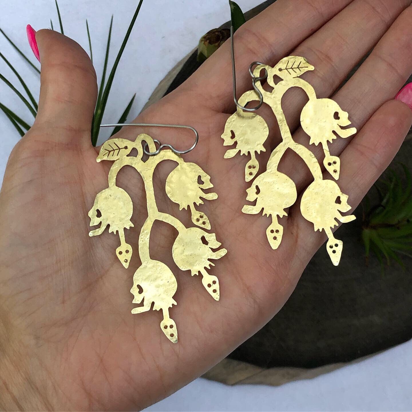 Handmade Lily of the Valley Skull Chandelier Earrings