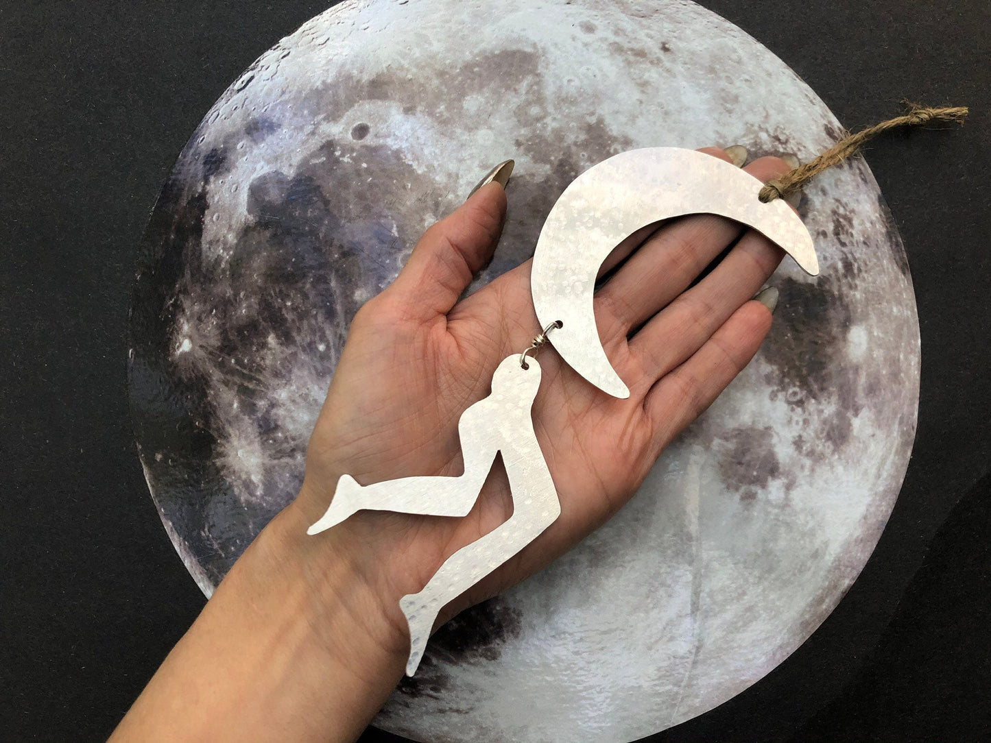 Leggy Luna Ornament: Hand Cut Aluminum Crescent Moon Plant Decor