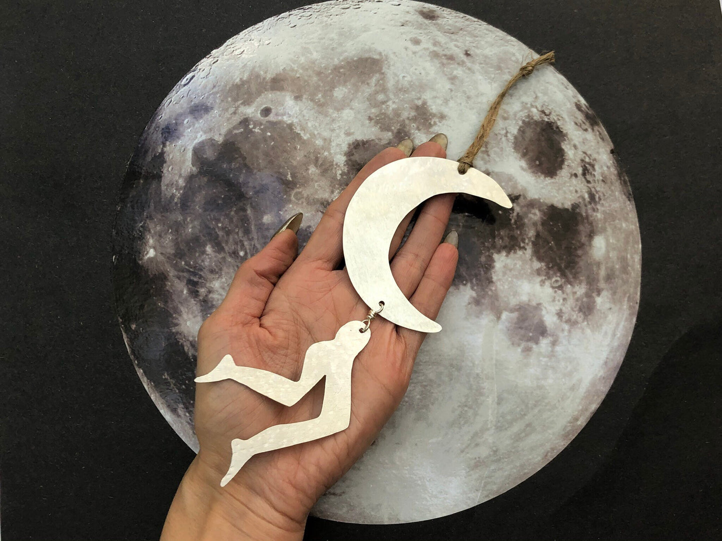 Leggy Luna Ornament: Hand Cut Aluminum Crescent Moon Plant Decor