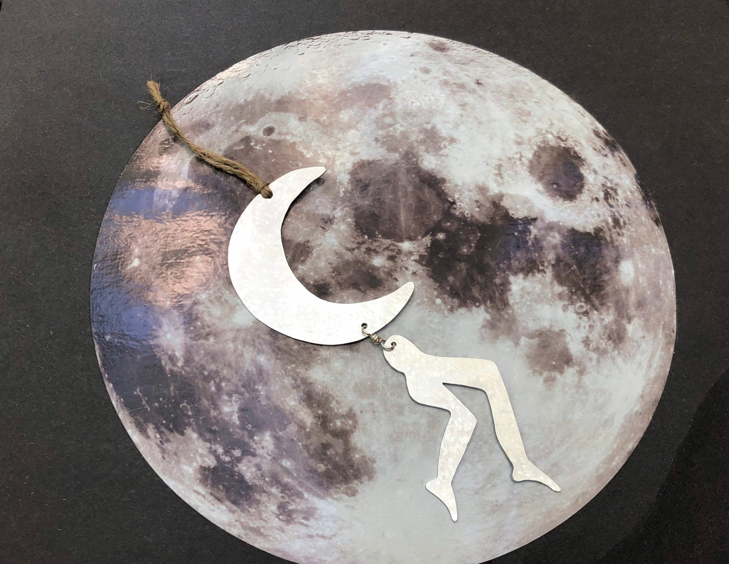 Leggy Luna Ornament: Hand Cut Aluminum Crescent Moon Plant Decor