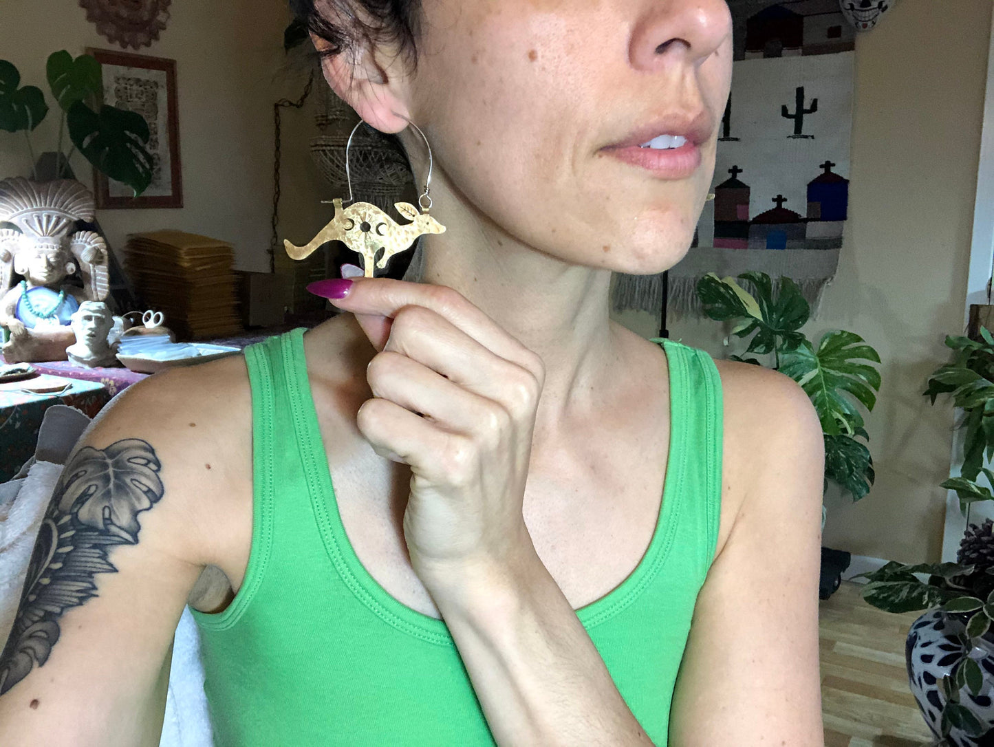 Celestial Kangaroo Earrings: Hammered Brass, Copper, or Aluminum