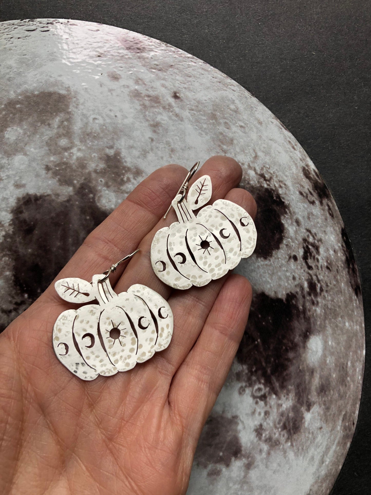 Handmade Celestial Pumpkin Earrings: Moon Phase Jewelry