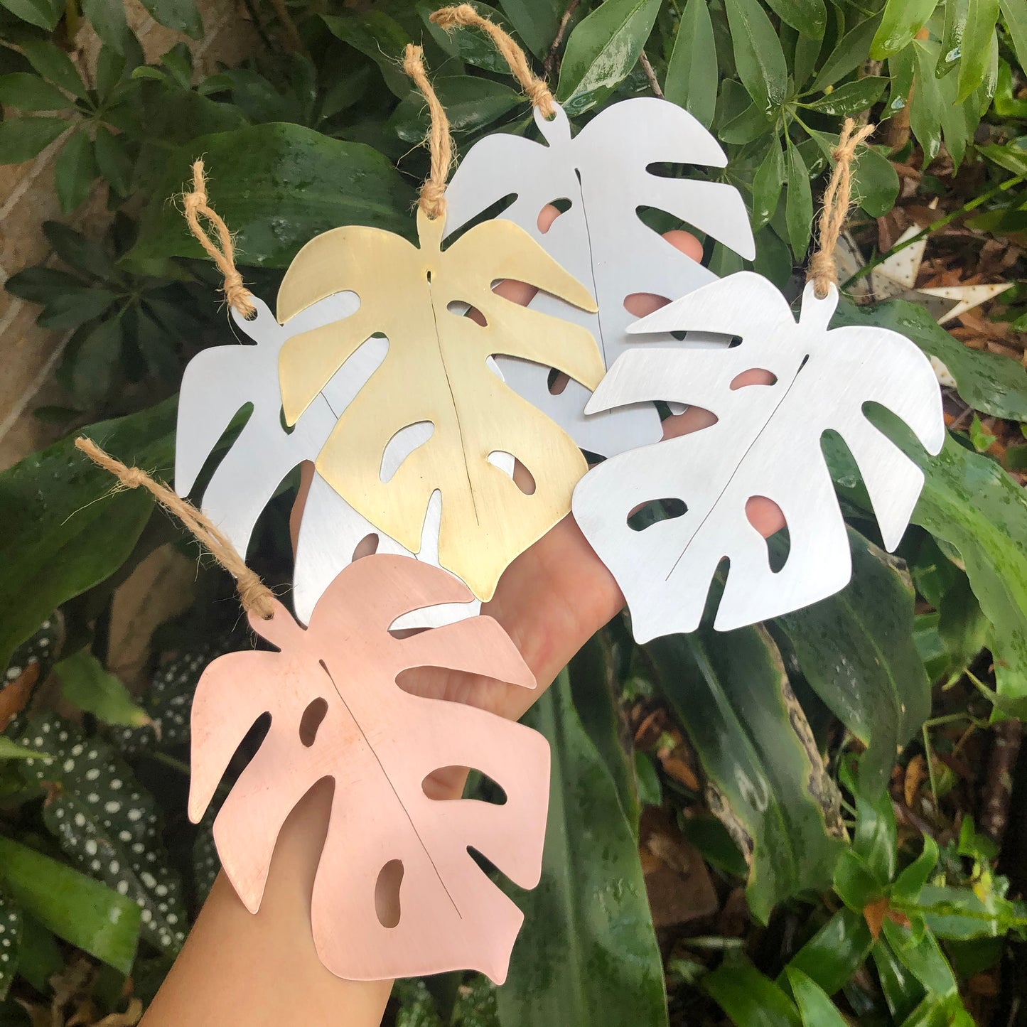 Metal Monstera Leaf Ornament: Copper, Brass, or Aluminum Cutout