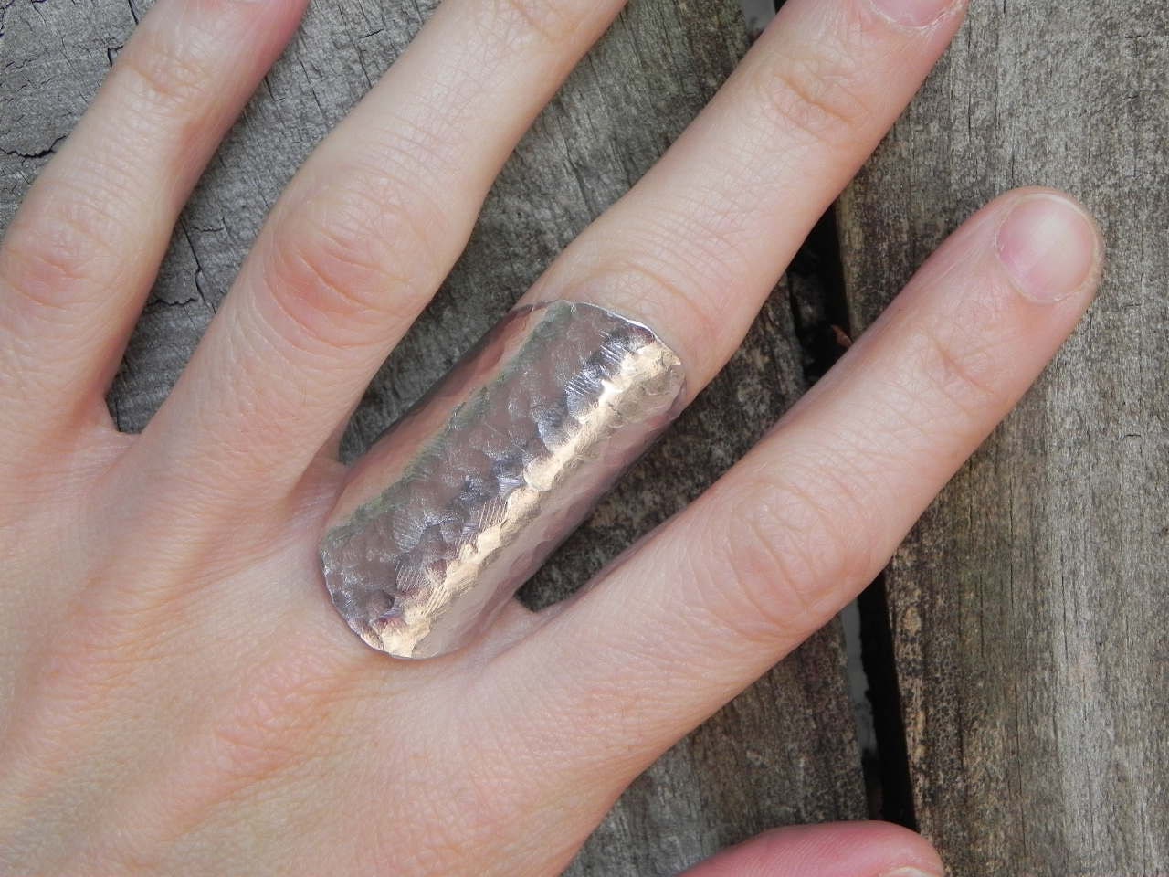 Handmade Hammered Metal Shield Ring - Adjustable Knuckle Ring