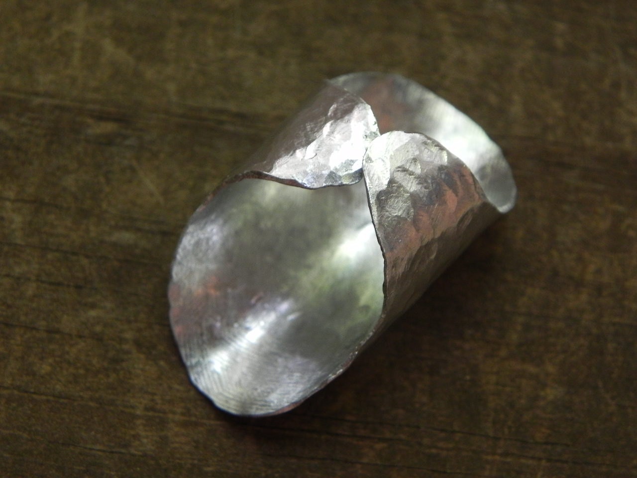 Handmade Hammered Metal Shield Ring - Adjustable Knuckle Ring