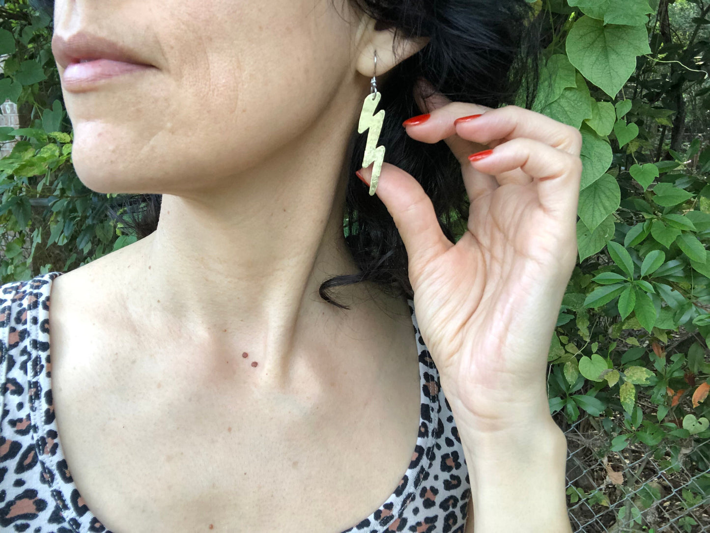 Handmade Hammered Metal Lightning Bolt Dangle Earrings