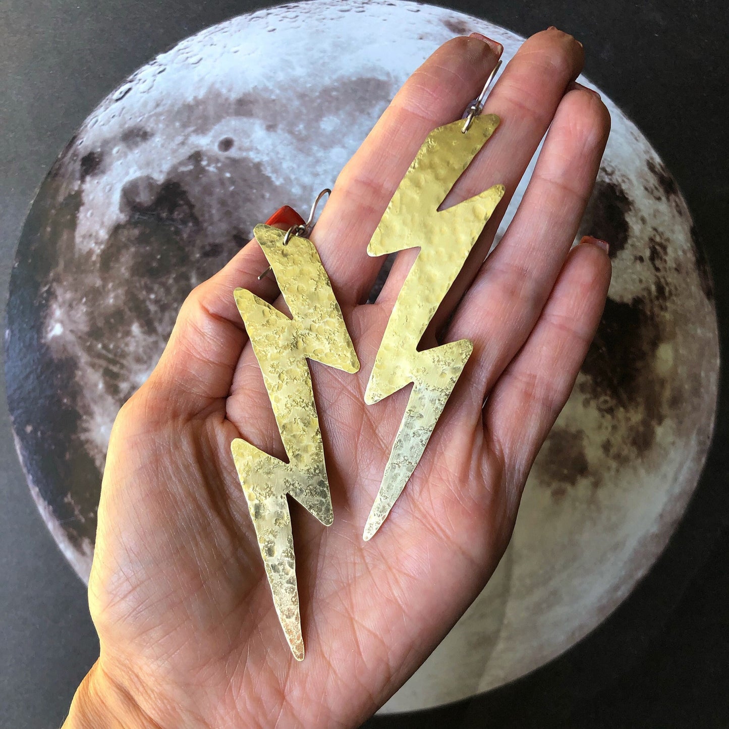 Handmade Hammered Metal Lightning Bolt Dangle Earrings