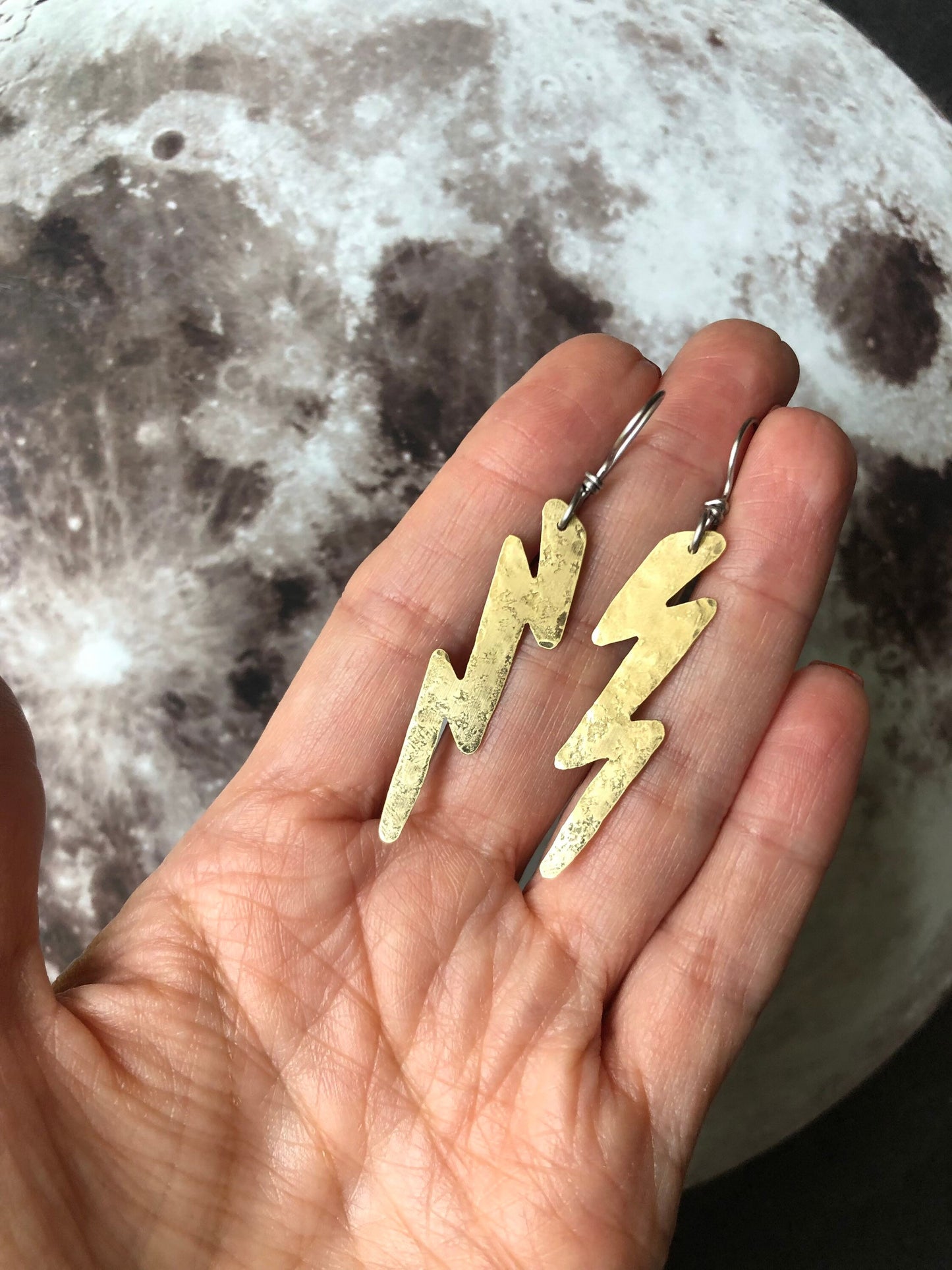 Handmade Hammered Metal Lightning Bolt Dangle Earrings