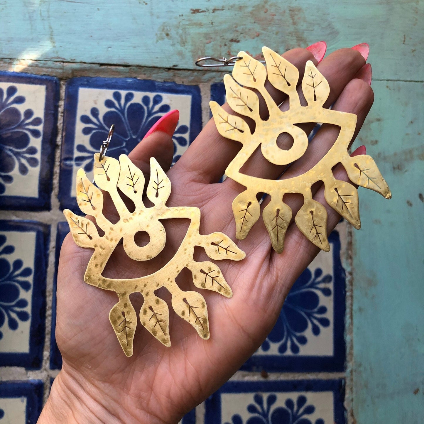 Handmade Surreal Eye Earrings: Plant Eyelash Design