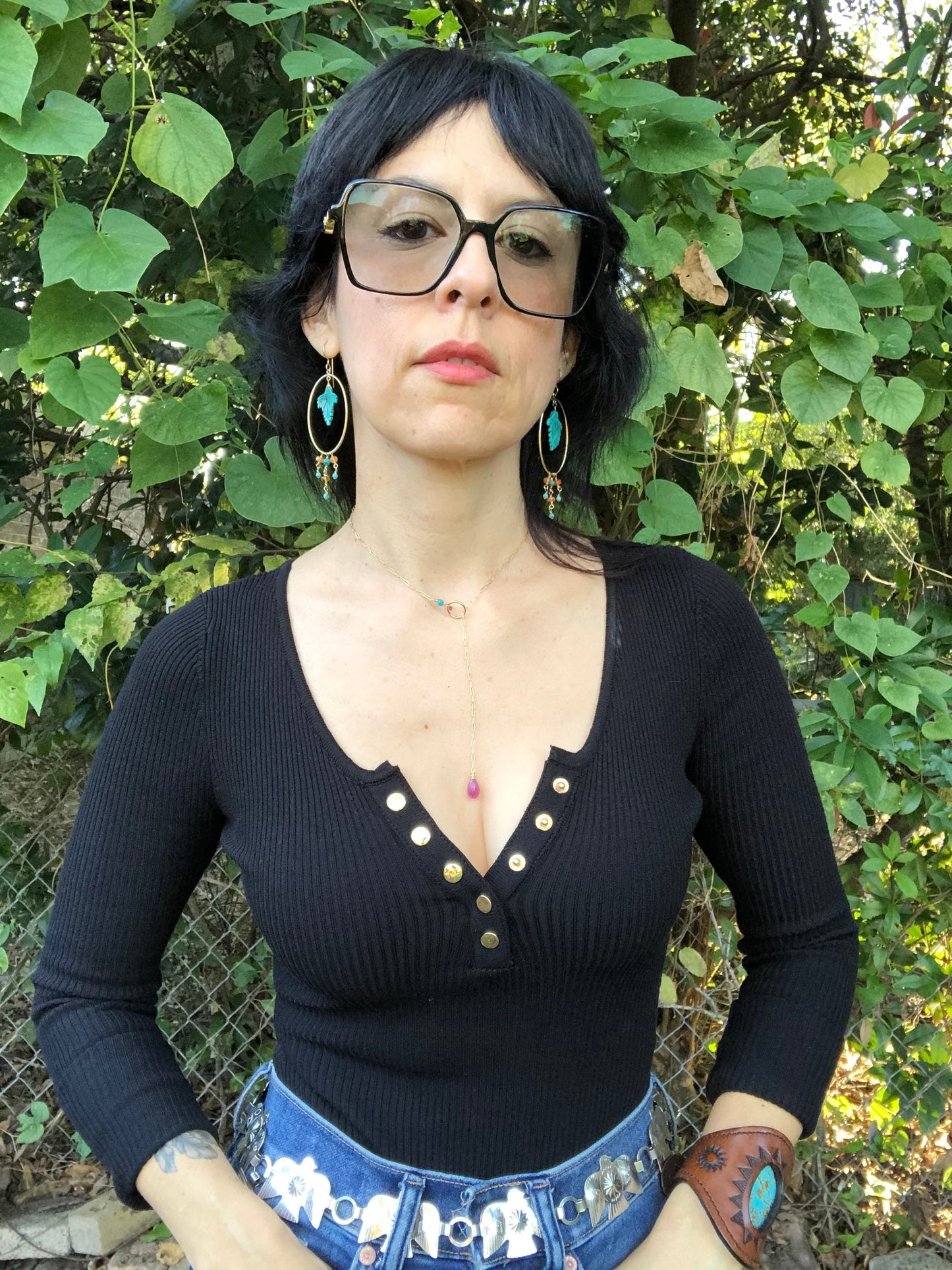 Turquoise leaf earrings, 14 k gold filled earrings