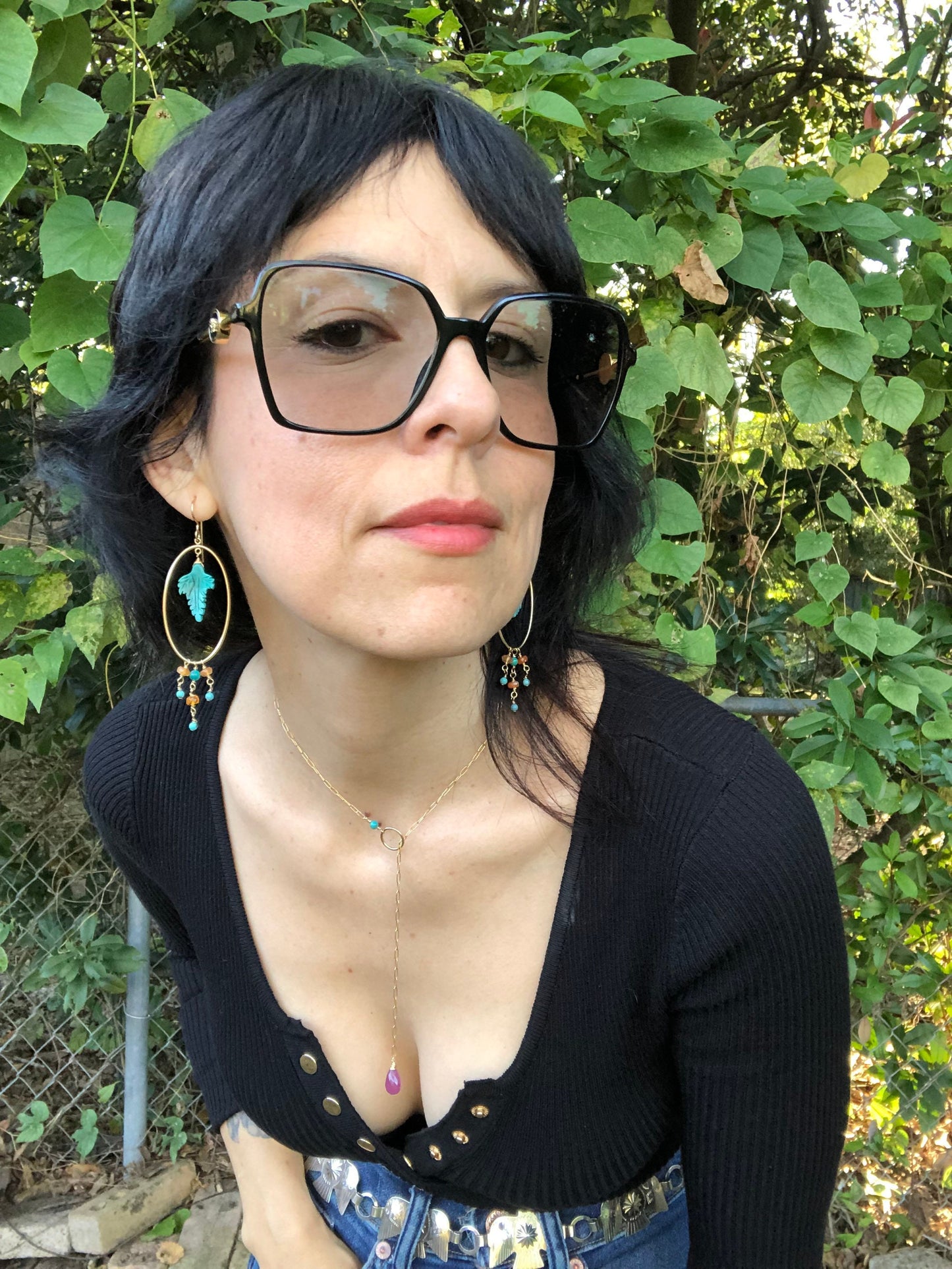 Turquoise leaf earrings, 14 k gold filled earrings