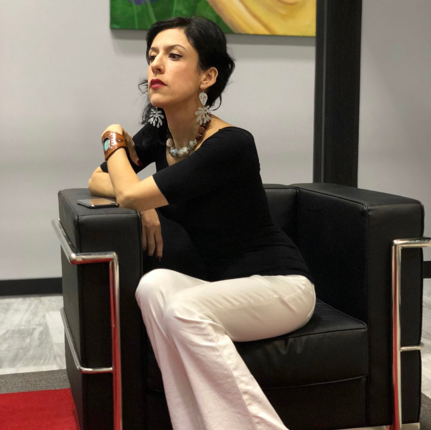 Handmade Surreal Face & Laurel Earrings: Brass Dangle Earrings