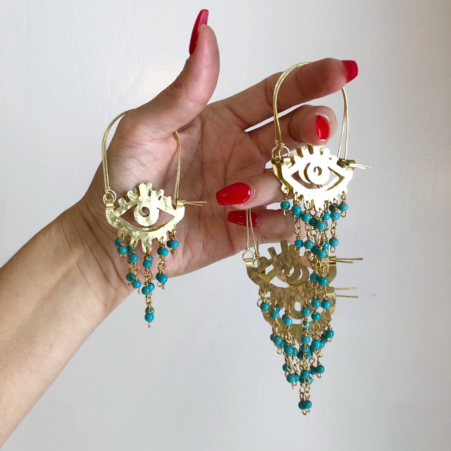 Beaded eye hoop earrings, beaded ojo hoops