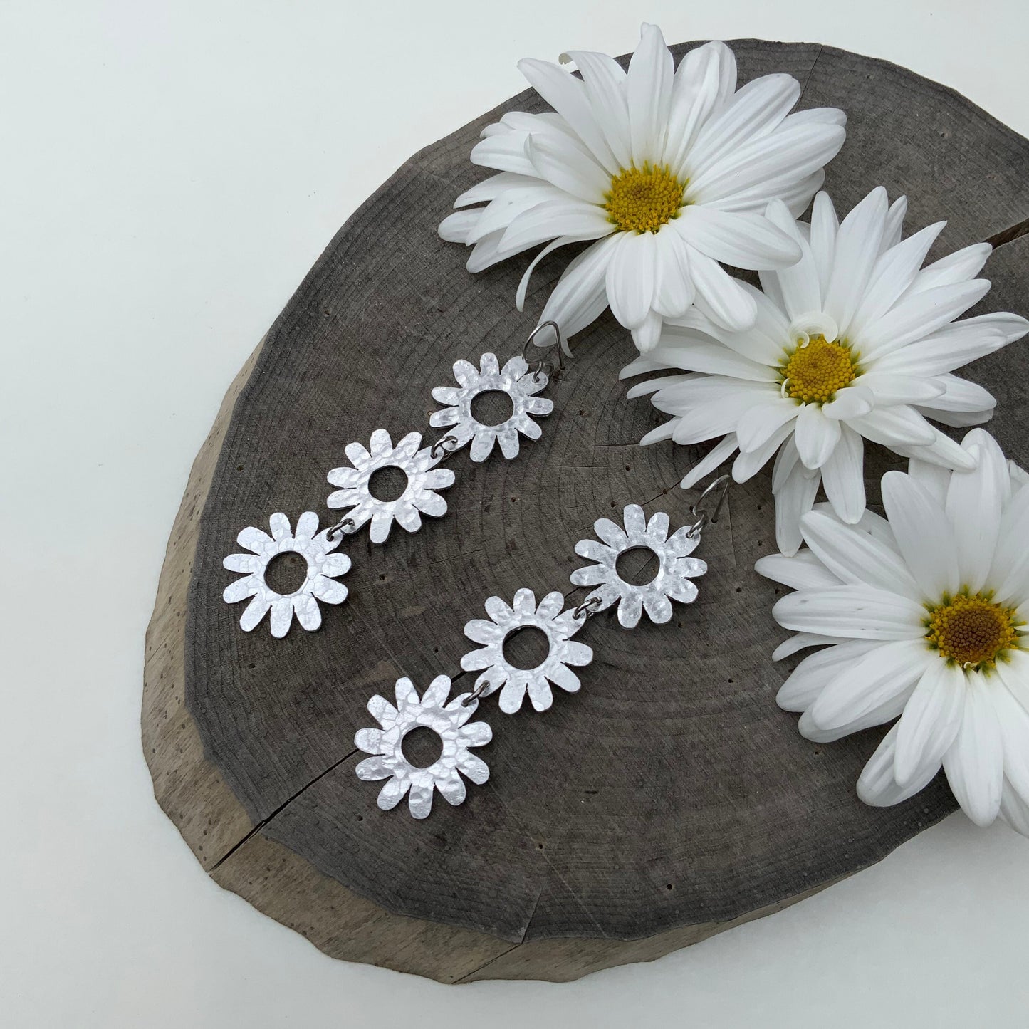 Handmade Daisy Dangle Earrings: Mixed Metal Flower Power