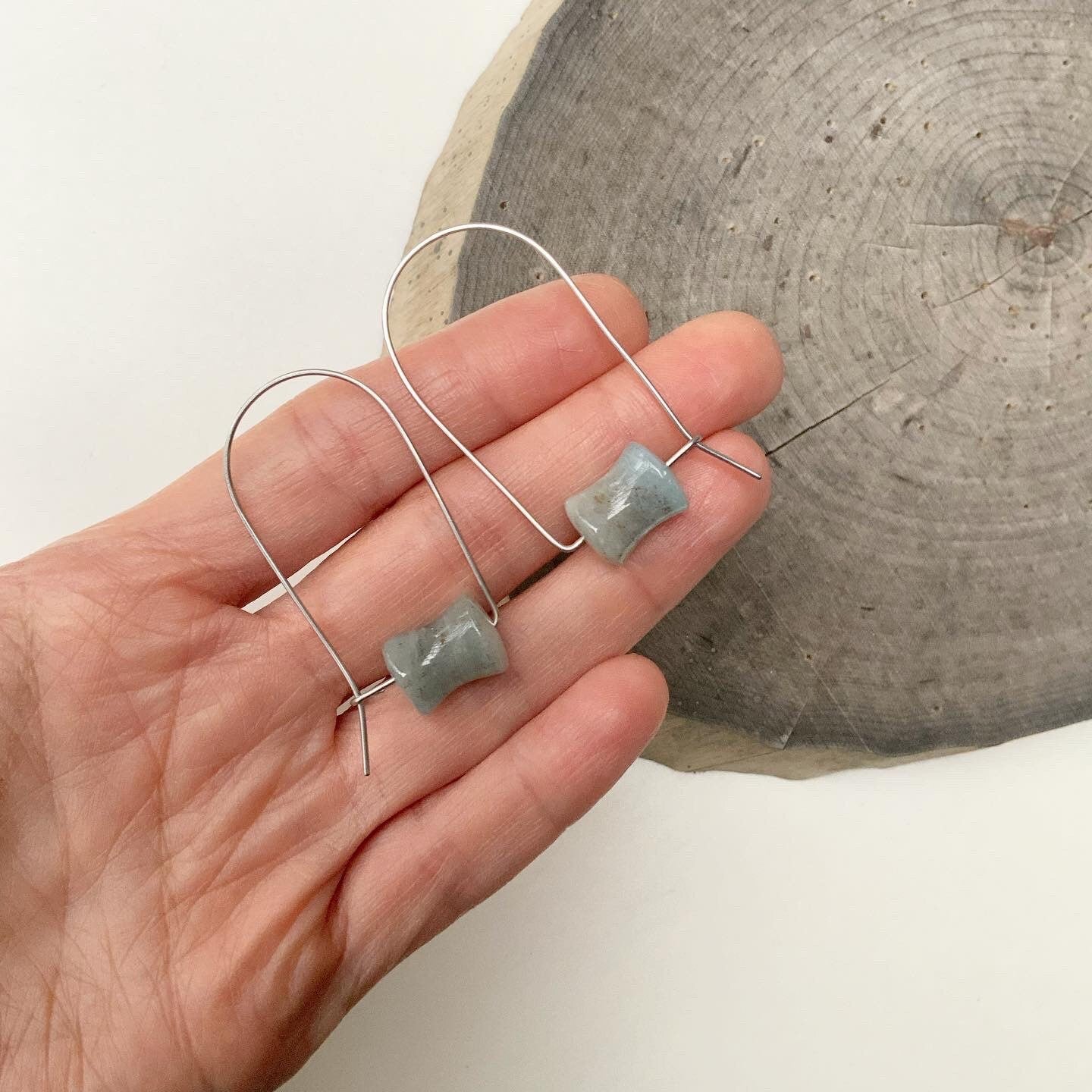 Modern Aquamarine hoop earrings, March birthstone latch back hoops