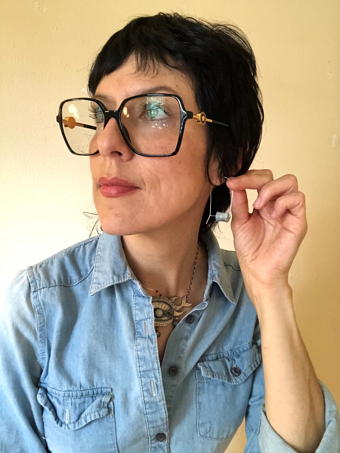 Modern Aquamarine hoop earrings, March birthstone latch back hoops