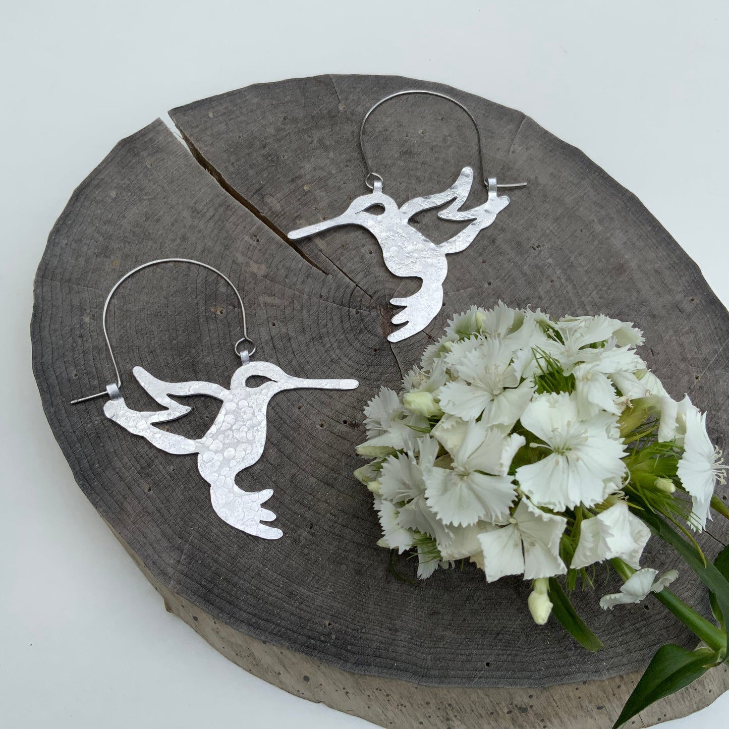 Handmade Hummingbird Hoop Earrings: Aluminum Bird Jewelry
