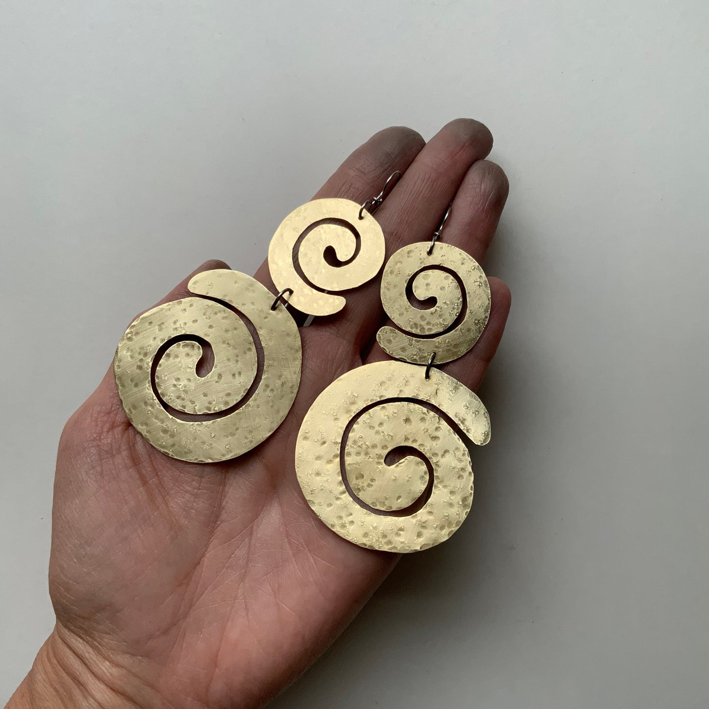 Handmade Brass Spiral Earrings: Big Coil Statement Jewelry
